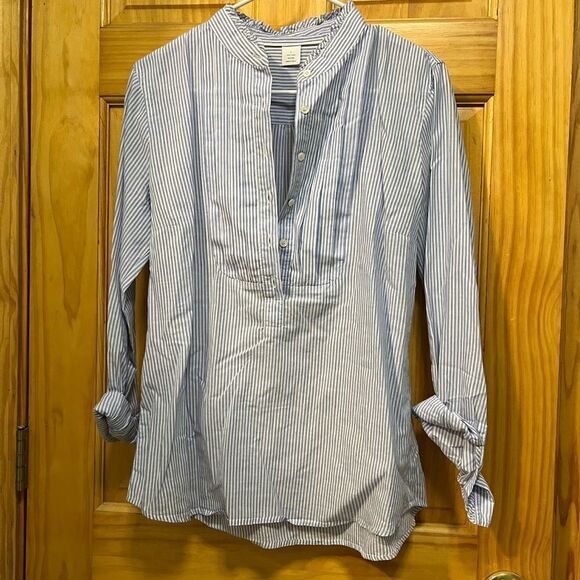 Blue/white striped size L half button tunic - Picture 1 of 7